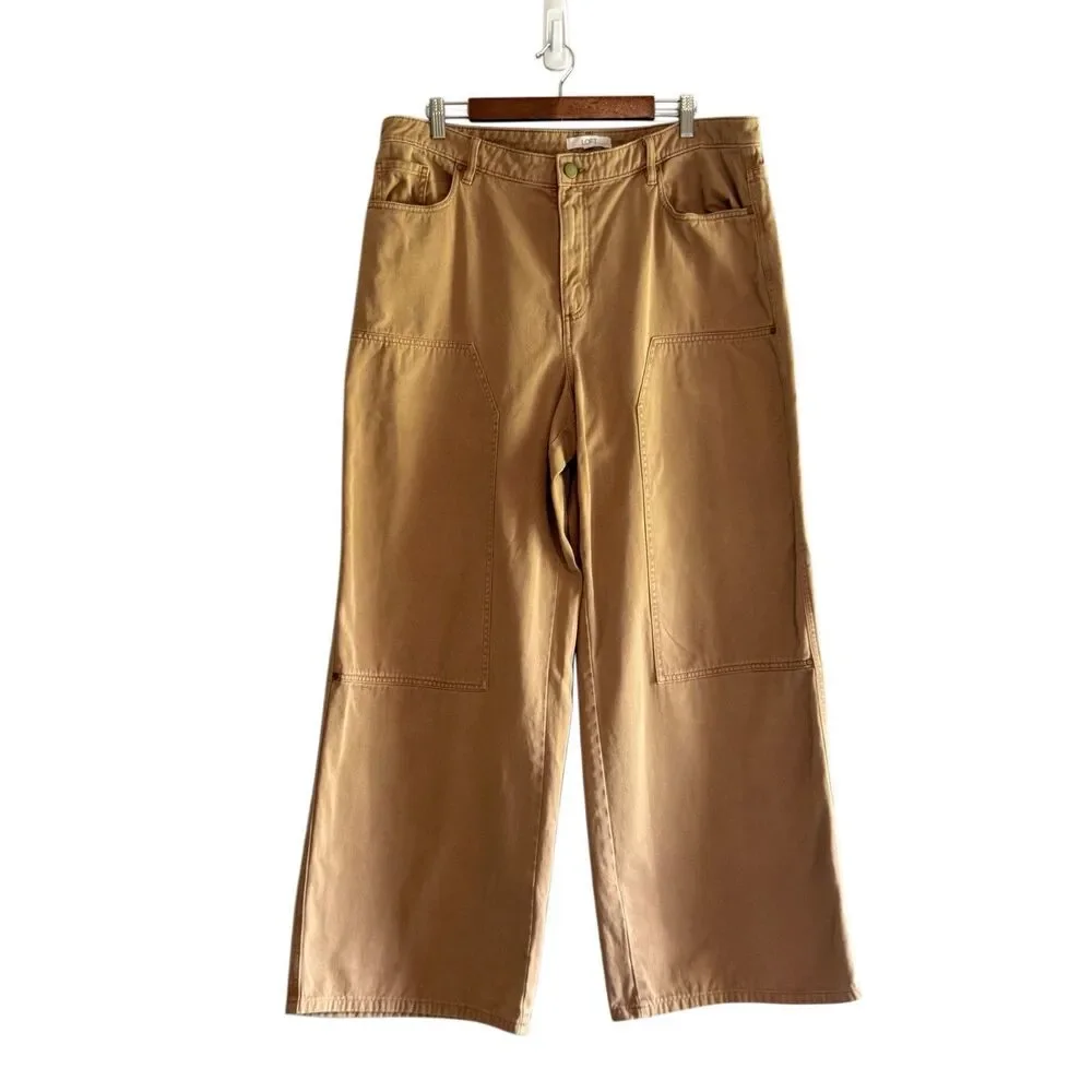 Loft Wide Leg Carpenter Pants Khaki Utility Jeans High Rise Boho Grunge Size 16